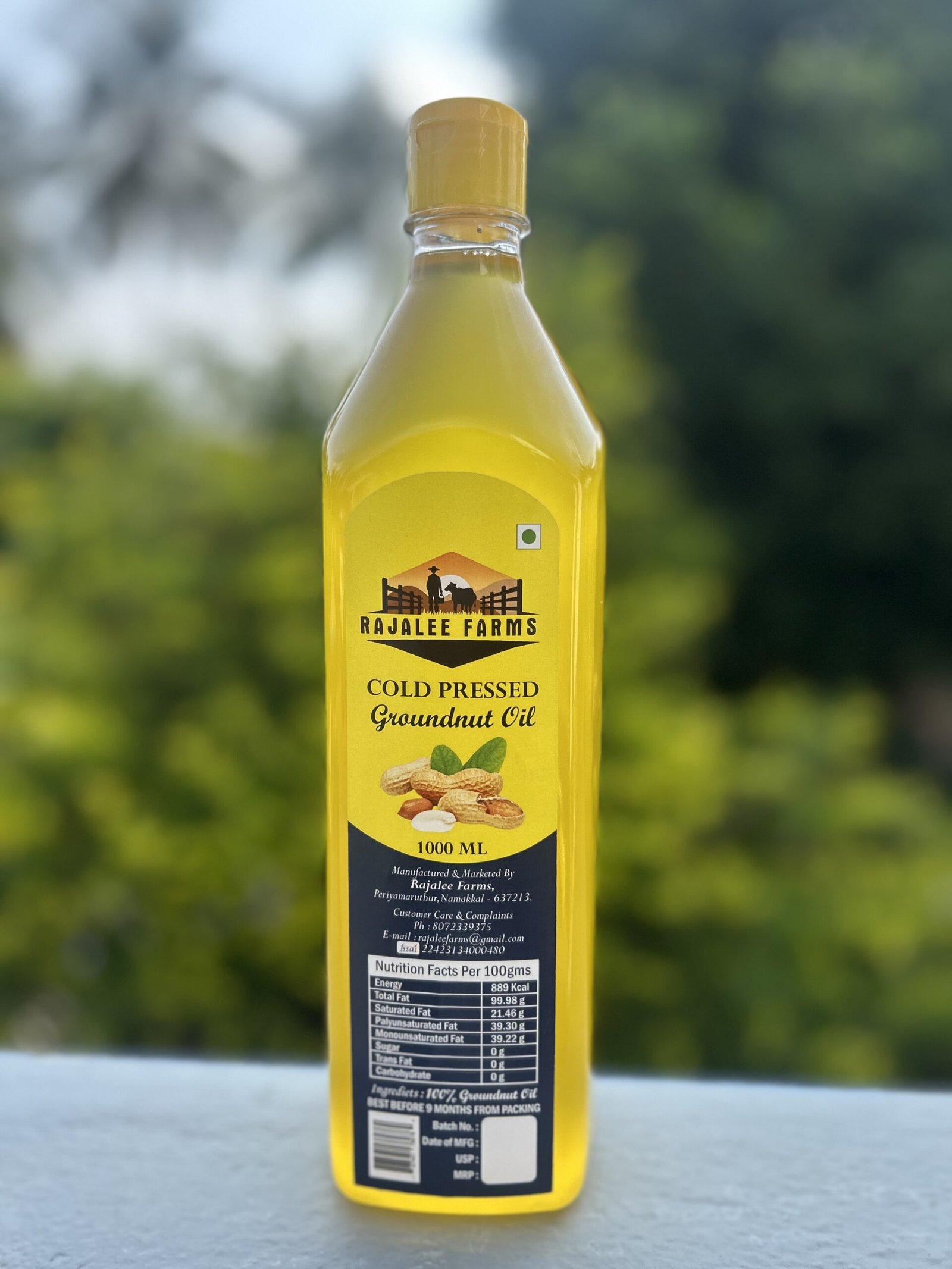 Rajalee Farms cold-pressed groundnut oil bottle