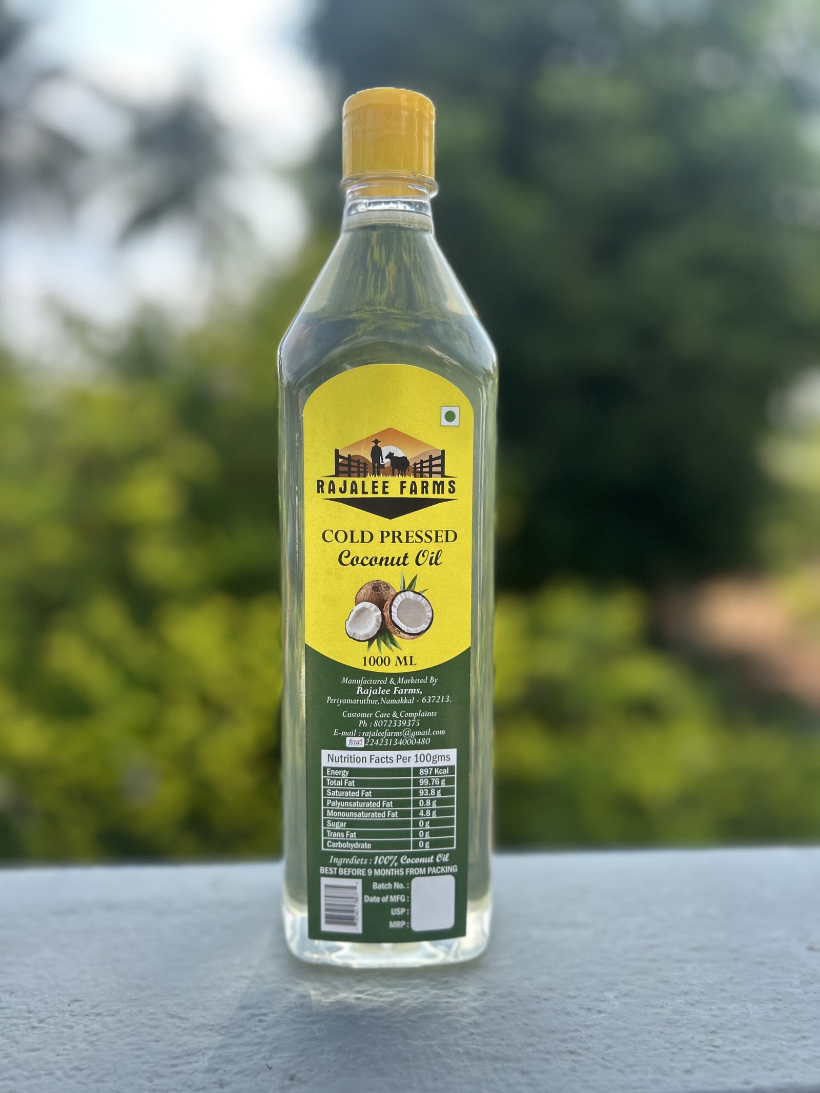 Rajalee Farms cold-pressed coconut oil bottle