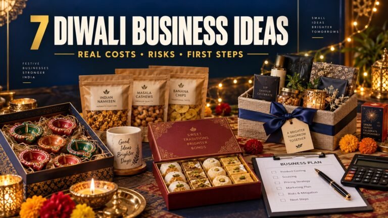 Seven Diwali business ideas in India including diyas, personalised gifts, snacks, sweets, lighting and corporate gift boxes